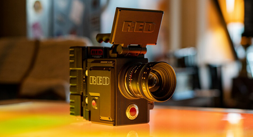 Cinema camera on a set with lighting equipment